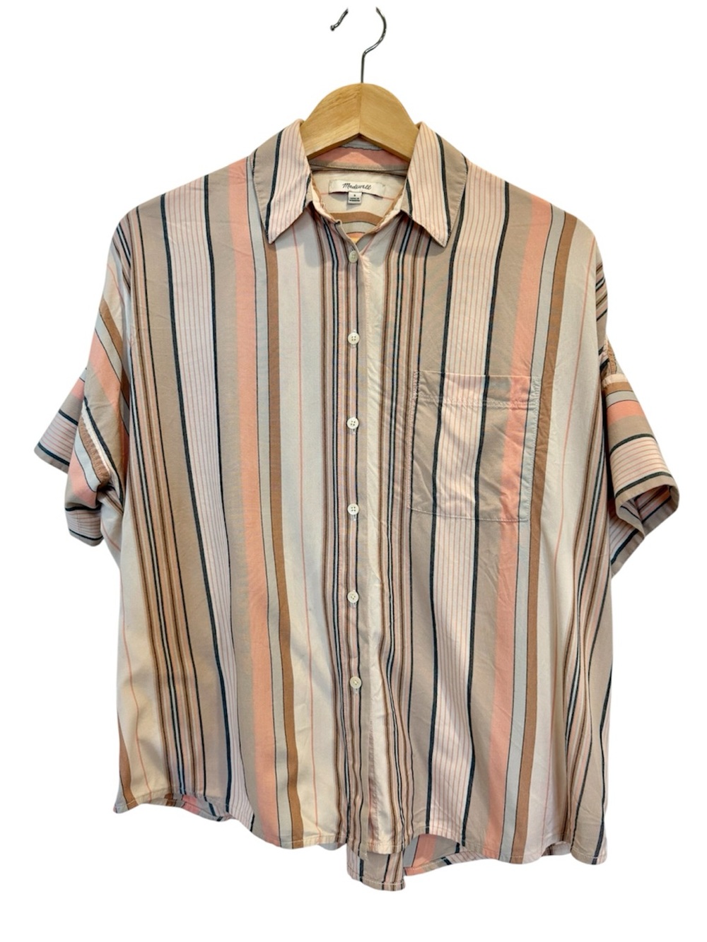 Madewell Striped Boxy Button Down Collared Top. Medium